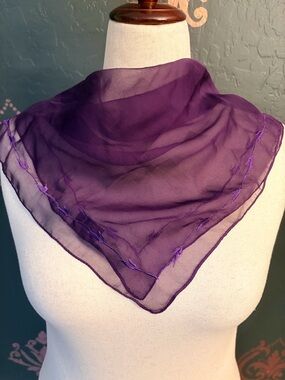 Sheer Purple Silk Scarf - Embroidered